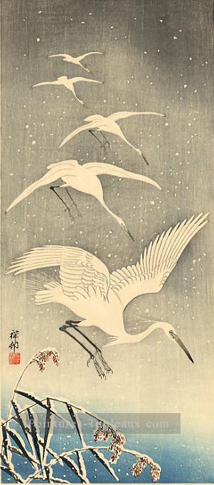 oiseaux blancs dans la neige Ohara KOSON Shin Hanga Peintures à l'huile